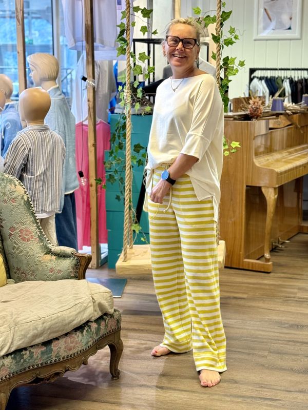 by basics Pants with pocket & string  White/Lemon Curry Merinoull 3008