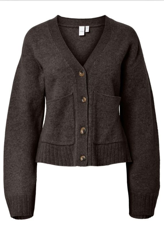YAS Emila Wool Knit Cardigan Coffee Bean Melange