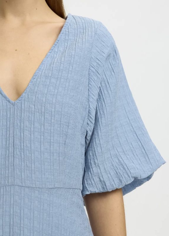 Selected Femme Maddie Closed Back Midi Dress Dusty Blue 