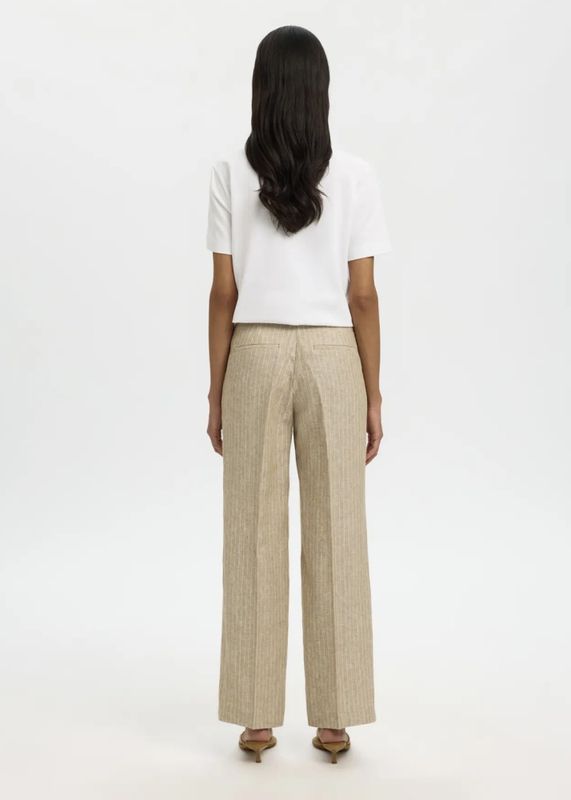 Selected Femme  Wide Ida Linen Pant Weathered Teak Pinstripe