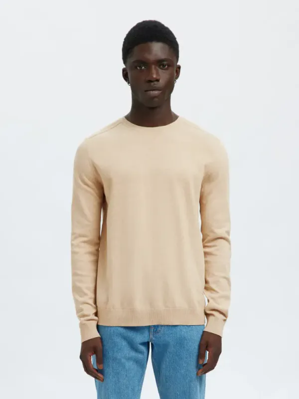 Selected Berg Crew Neck Oatmeal Bomullsgenser
