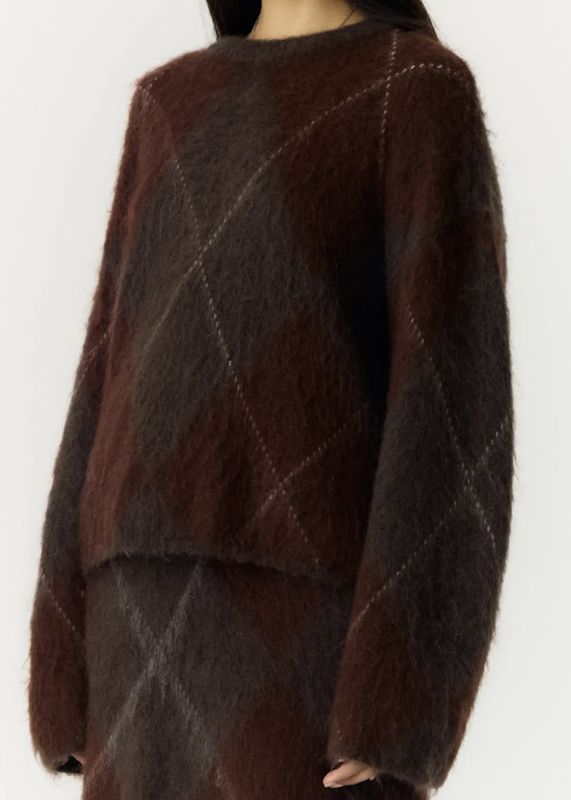 YAS Argy Mohair Blend Knit Pullover Coffee Bean incence/sepia/oatmeal
