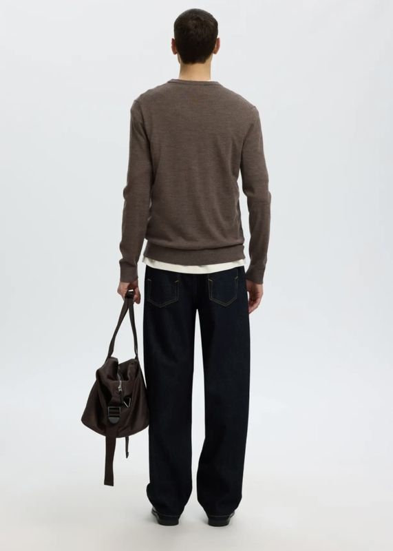 Selected Man Tray Knit Merino Crew Delicioso 100% Merinoull
