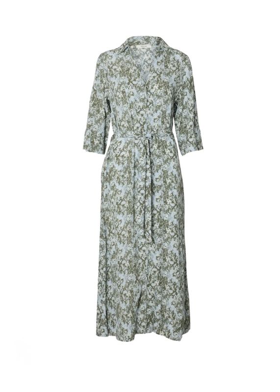 Selected Femme Flora 3/4 Ankle Shirt Dress Deep Litchen Green