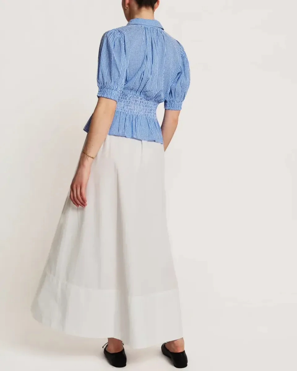 by TiMo Seersucker Smocking Blouse Blue Checks 