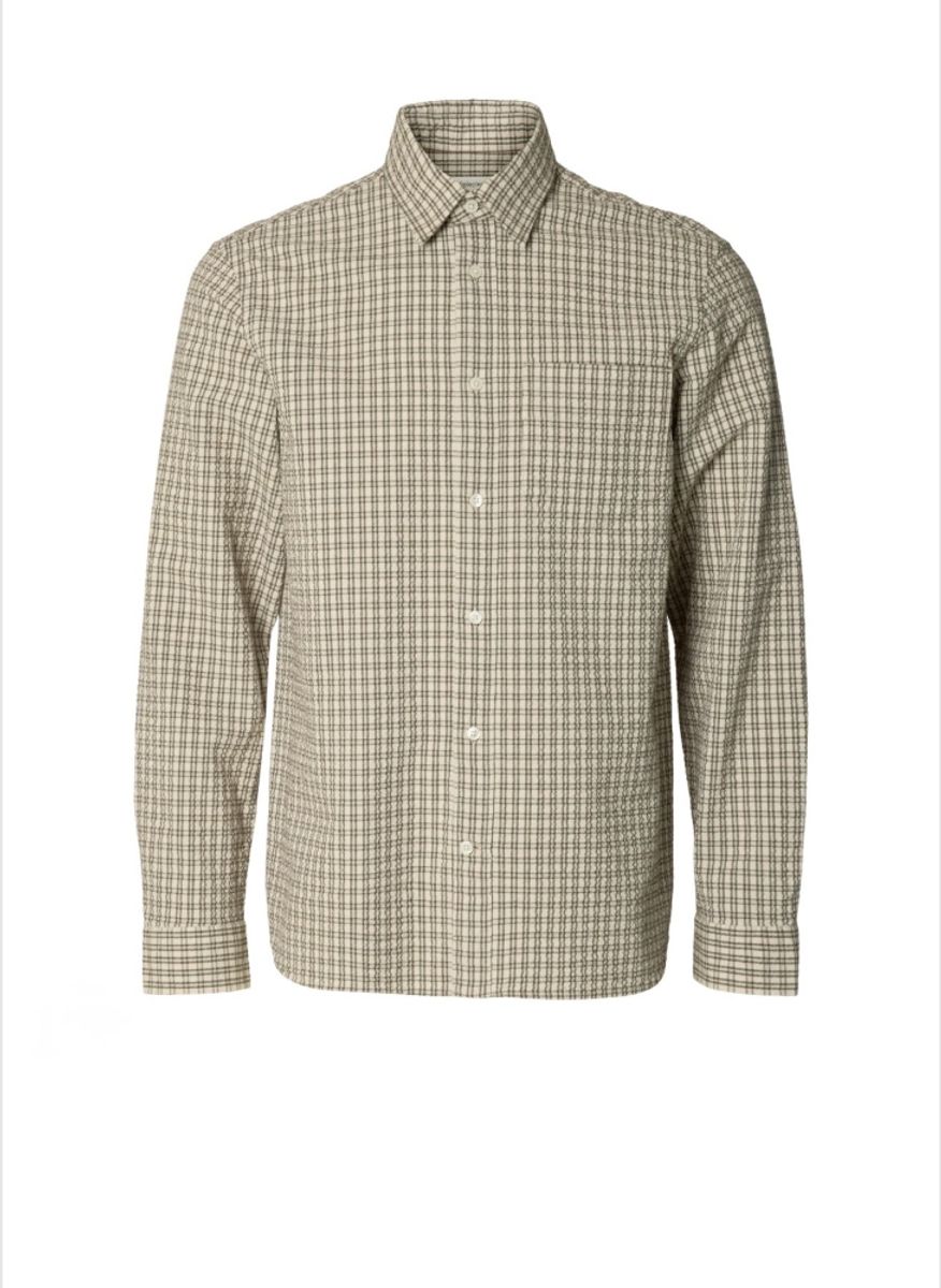 Selected Homme Freddie Mix Seersucker Shirt Oatmeal Check