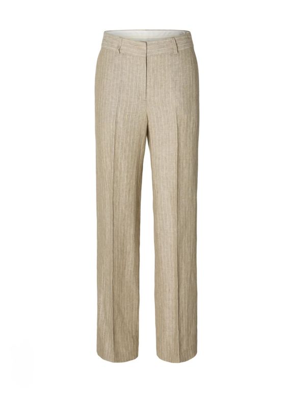Selected Femme  Wide Ida Linen Pant Weathered Teak Pinstripe