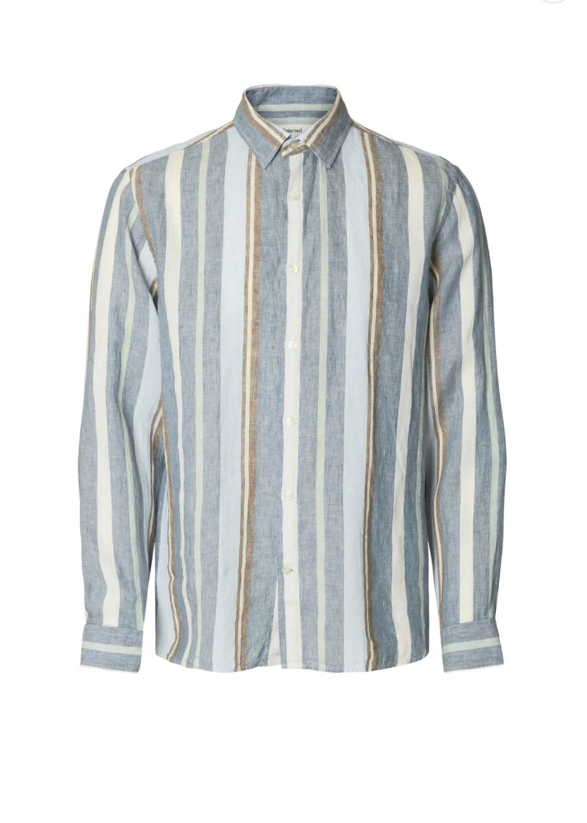 Selected Man Kylian Shirt Resort Blue Mirage Wide Multi