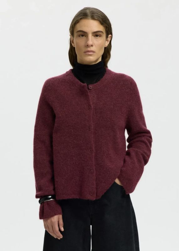 Selected Femme Lulu New Knit  Cardigan Tawny Port/Melange 