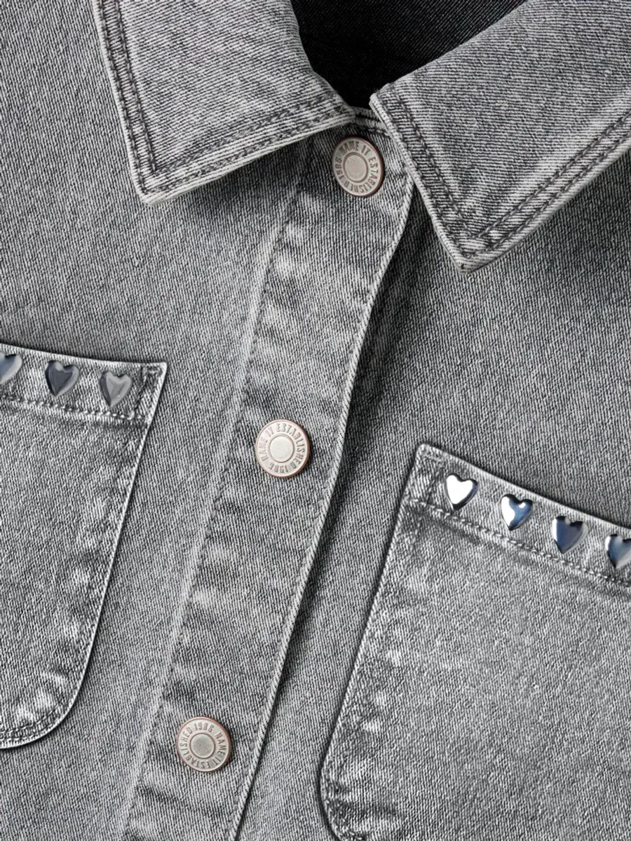Name It Everlyn Shacket Light Grey Denim Heart Studs