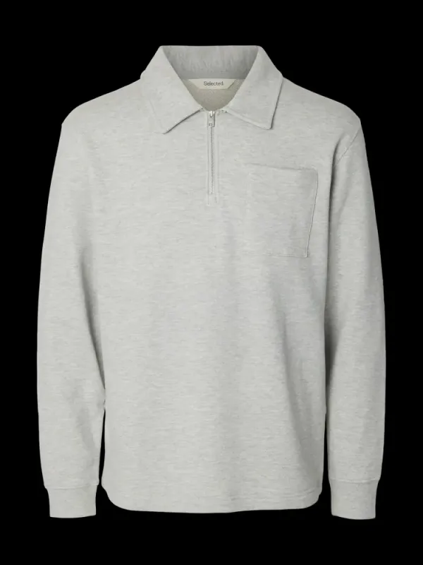 Selected Homme SCOTT LS HALF ZIP SWEAT Light Grey Melange