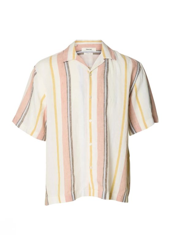 Selected Man Kylian Linen Shirt Resorte White Multi Rose Dawn 