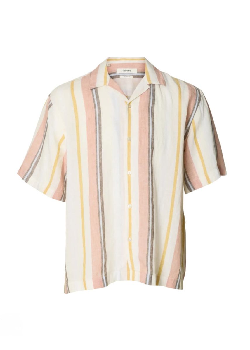 Selected Man Kylian Linen Shirt Resorte White Multi Rose Dawn 