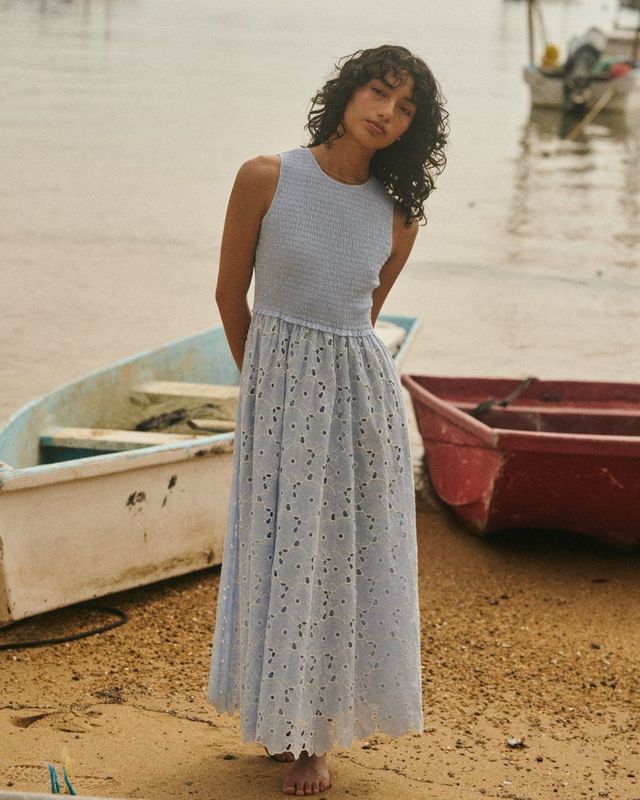 byTiMo Broderie Anglaise Smocking Dress Light Blue