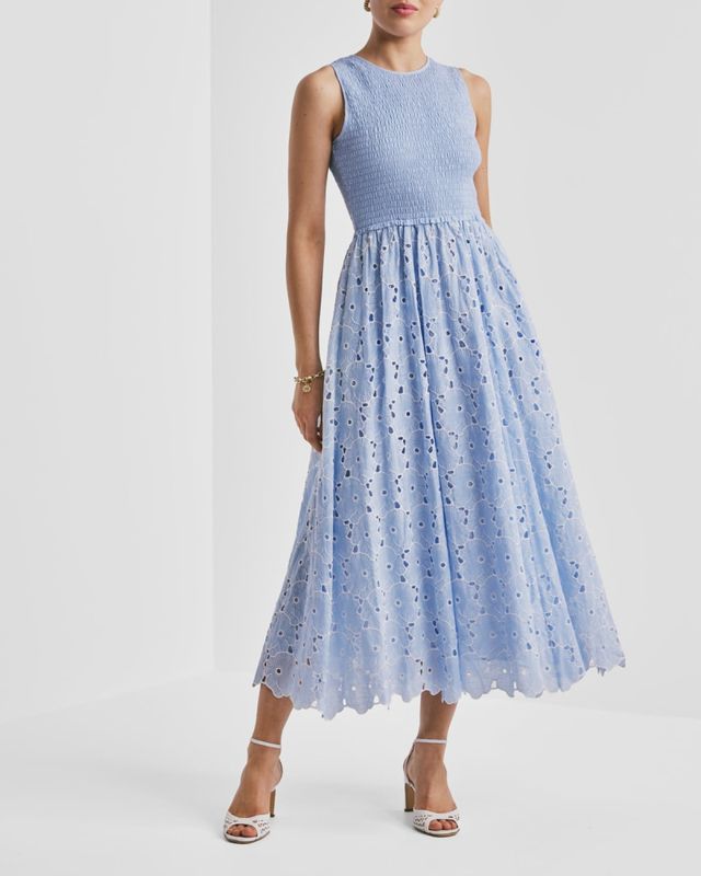 byTiMo Broderie Anglaise Smocking Dress Light Blue