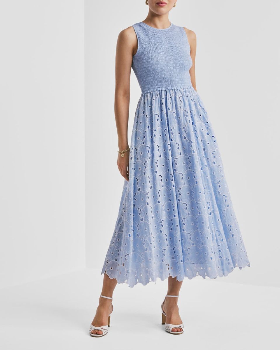 byTiMo Broderie Anglaise Smocking Dress Light Blue