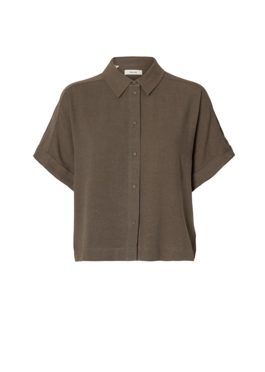 Selected Femme Viva Cropped Sun Shirt Chocolate Chip