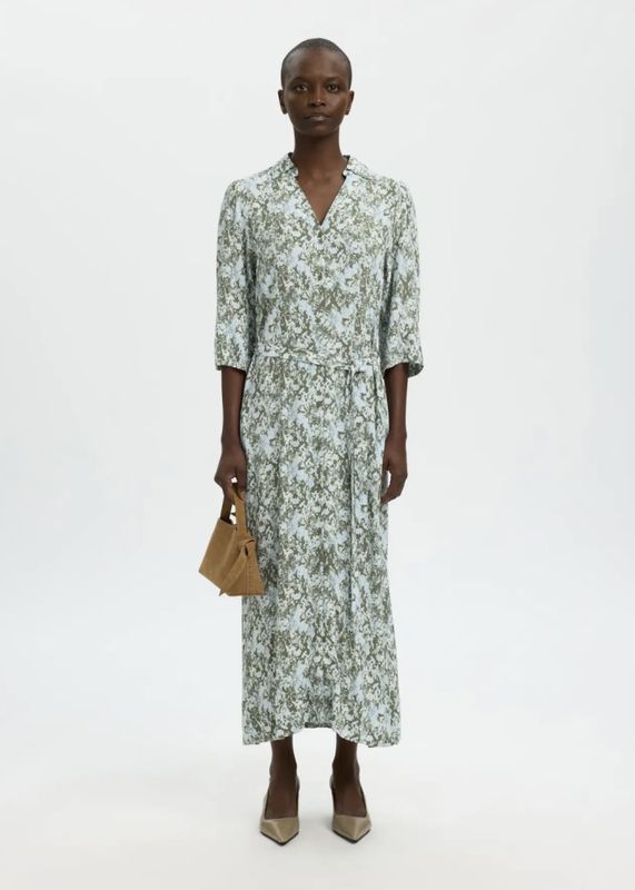 Selected Femme Flora 3/4 Ankle Shirt Dress Deep Litchen Green