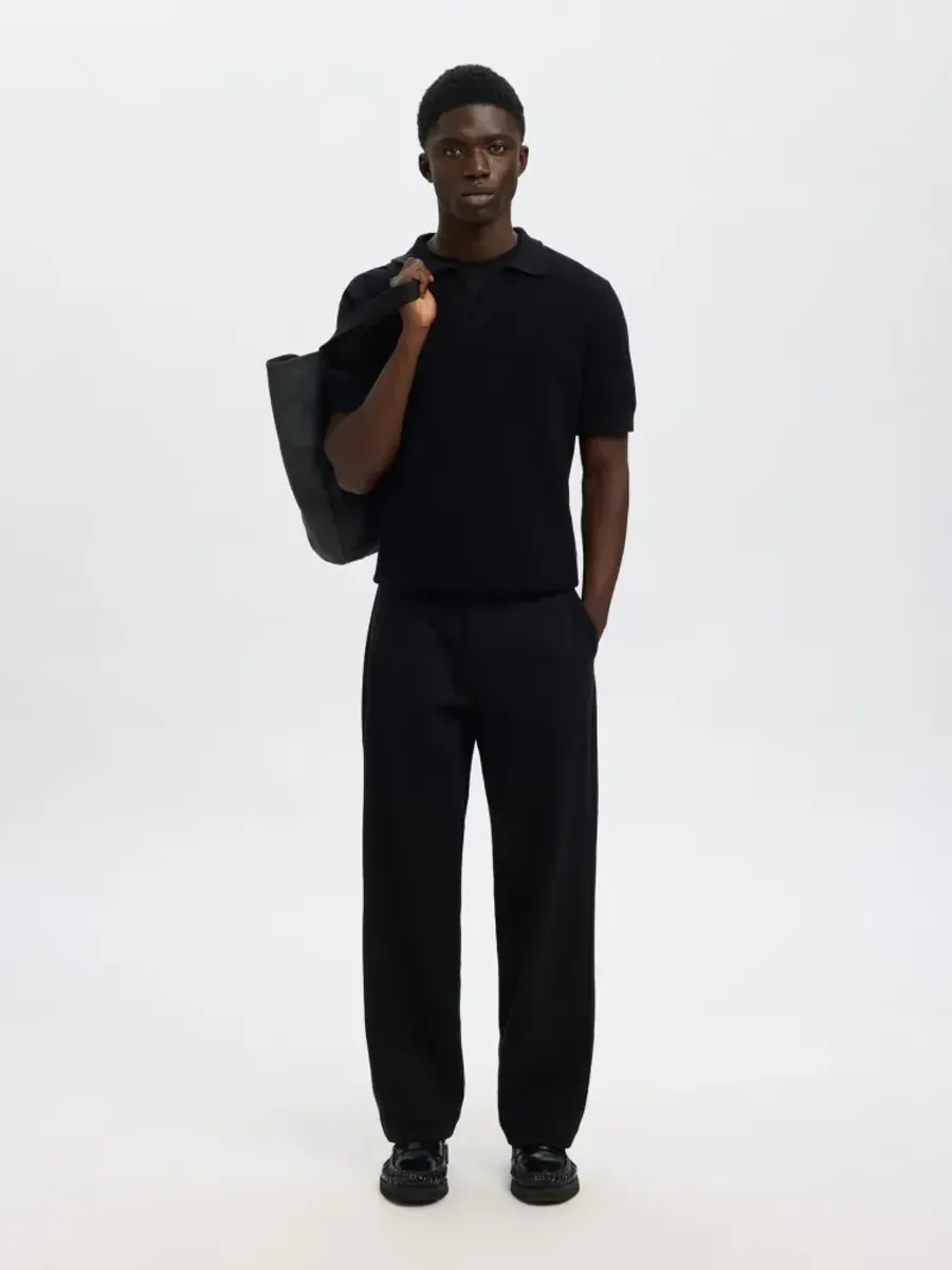 Selected Homme COLIBRI SS KNIT STRUCTURE OPEN POLO Black 
