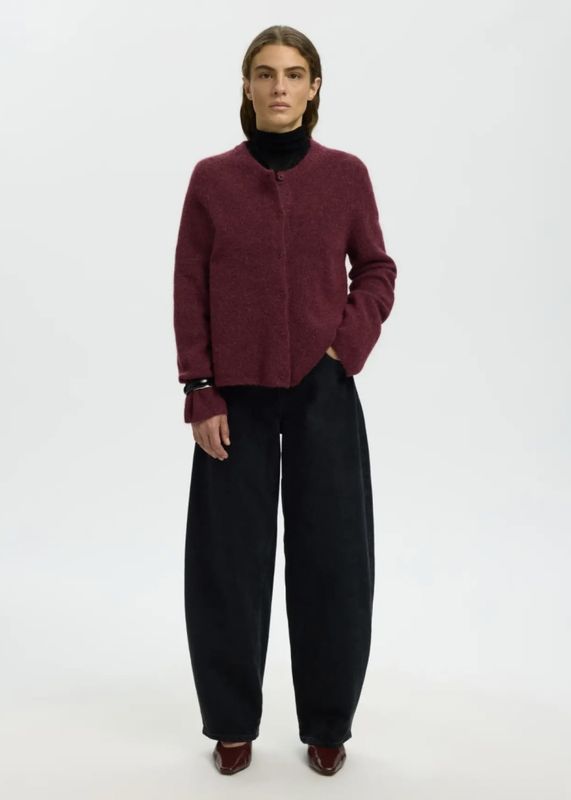 Selected Femme Lulu New Knit  Cardigan Tawny Port/Melange 