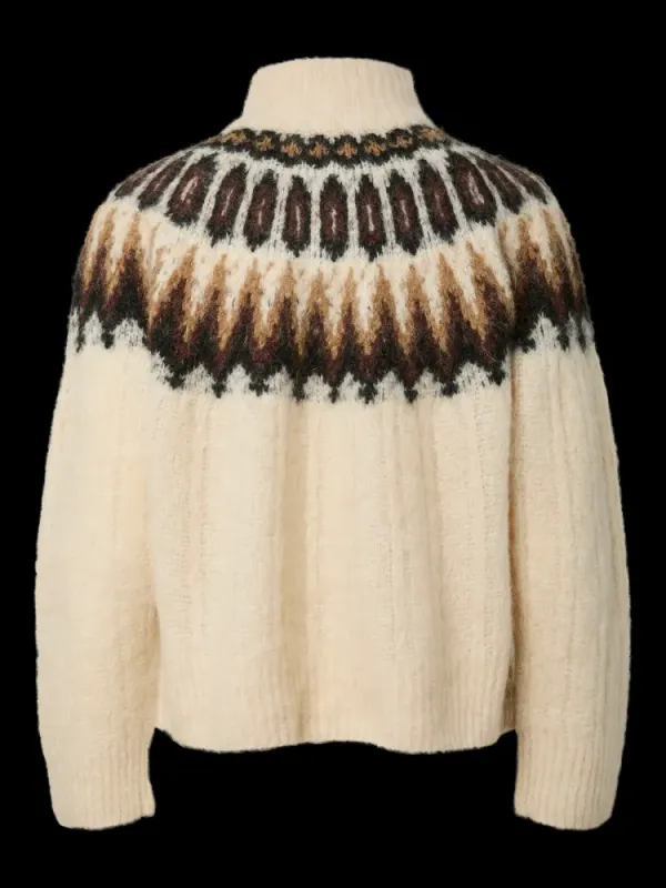 YAS Domina Wool Blend Knit Pullover Wood Ash W. Dijon/Shaved Chocolate