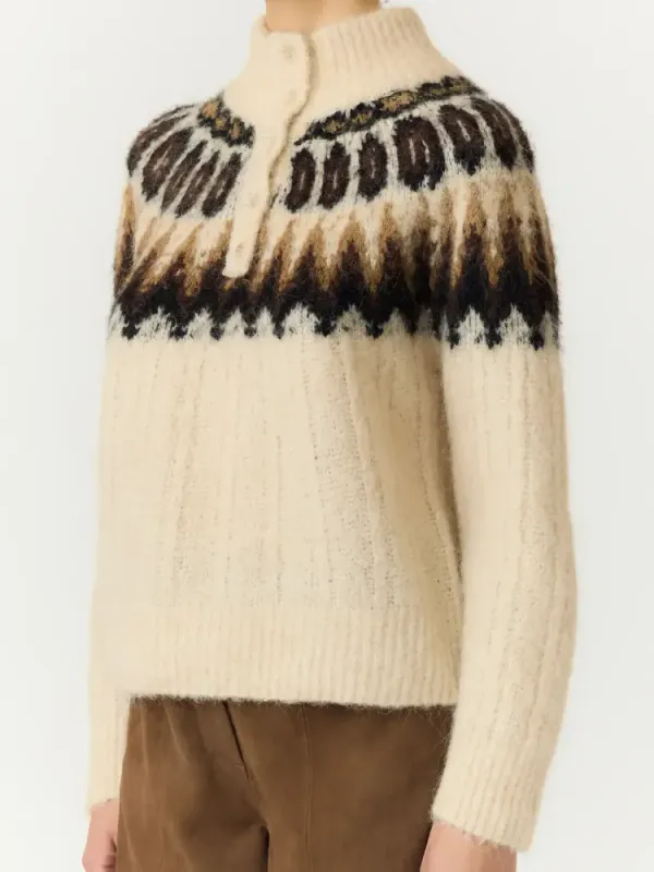 YAS Domina Wool Blend Knit Pullover Wood Ash W. Dijon/Shaved Chocolate