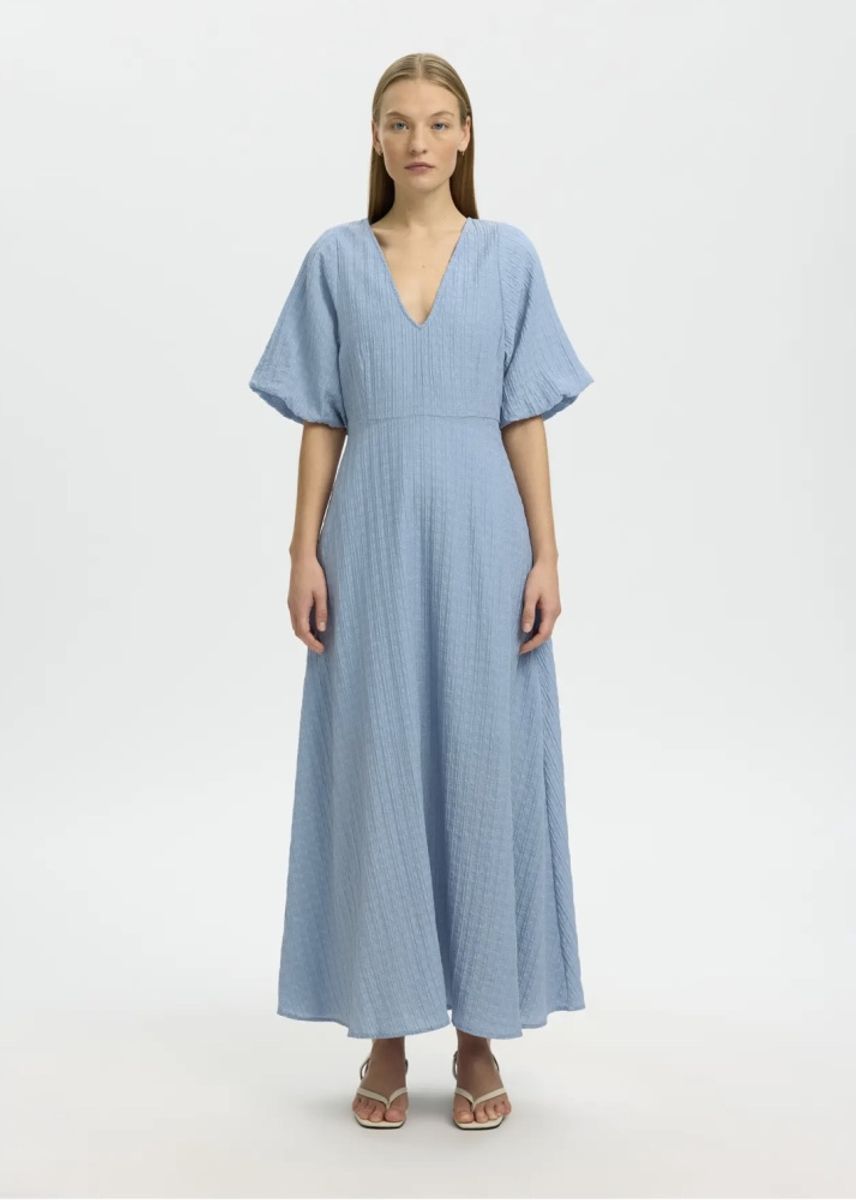 Selected Femme Maddie Closed Back Midi Dress Dusty Blue 
