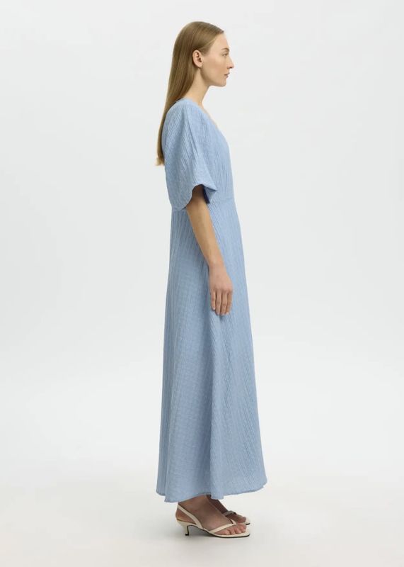 Selected Femme Maddie Closed Back Midi Dress Dusty Blue 