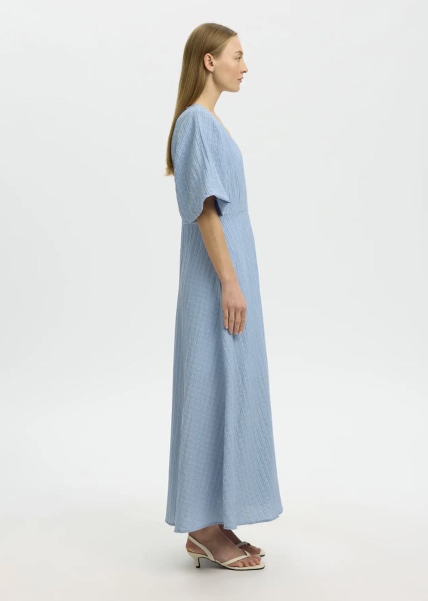 Selected Femme Maddie Closed Back Midi Dress Dusty Blue 