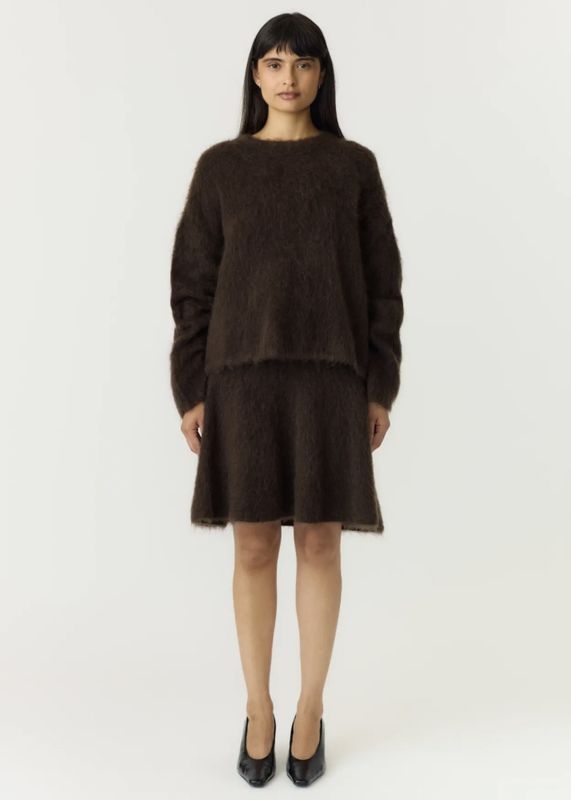 Yas Tilde Mohair Blend Knit Skirt Mole Melange