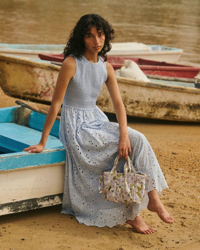byTiMo Broderie Anglaise Smocking Dress Light Blue