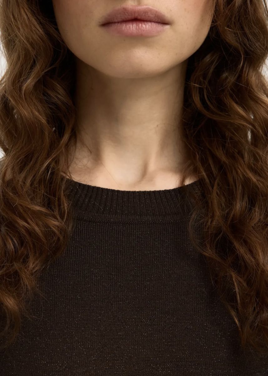 Selected Femme LURA 2/4 Knit O-neck Topp Brun  Delicioso_TONAL LUREX
