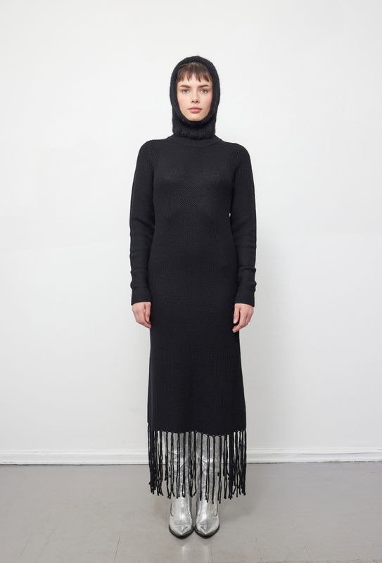 ILAG Rose fringe longsleeve dress Black