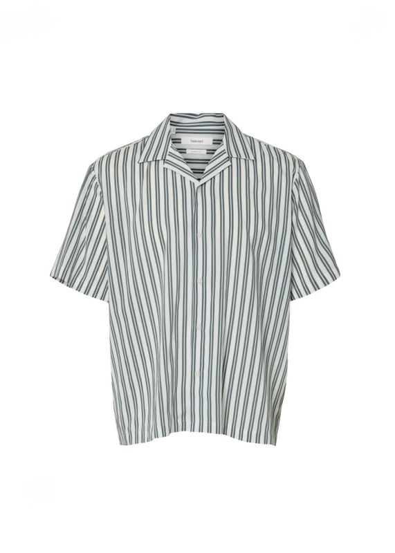 Selected Men Shirt Mix Balsam Green White Stripes