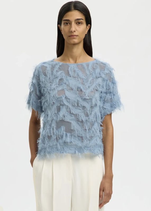 Selected Femme Myline Boat Neck Top Dusty Blue 