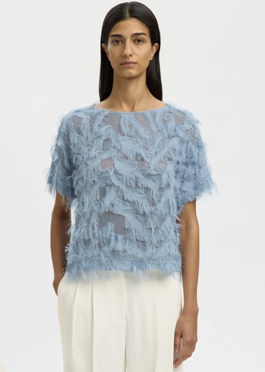 Selected Femme Myline Boat Neck Top Dusty Blue 